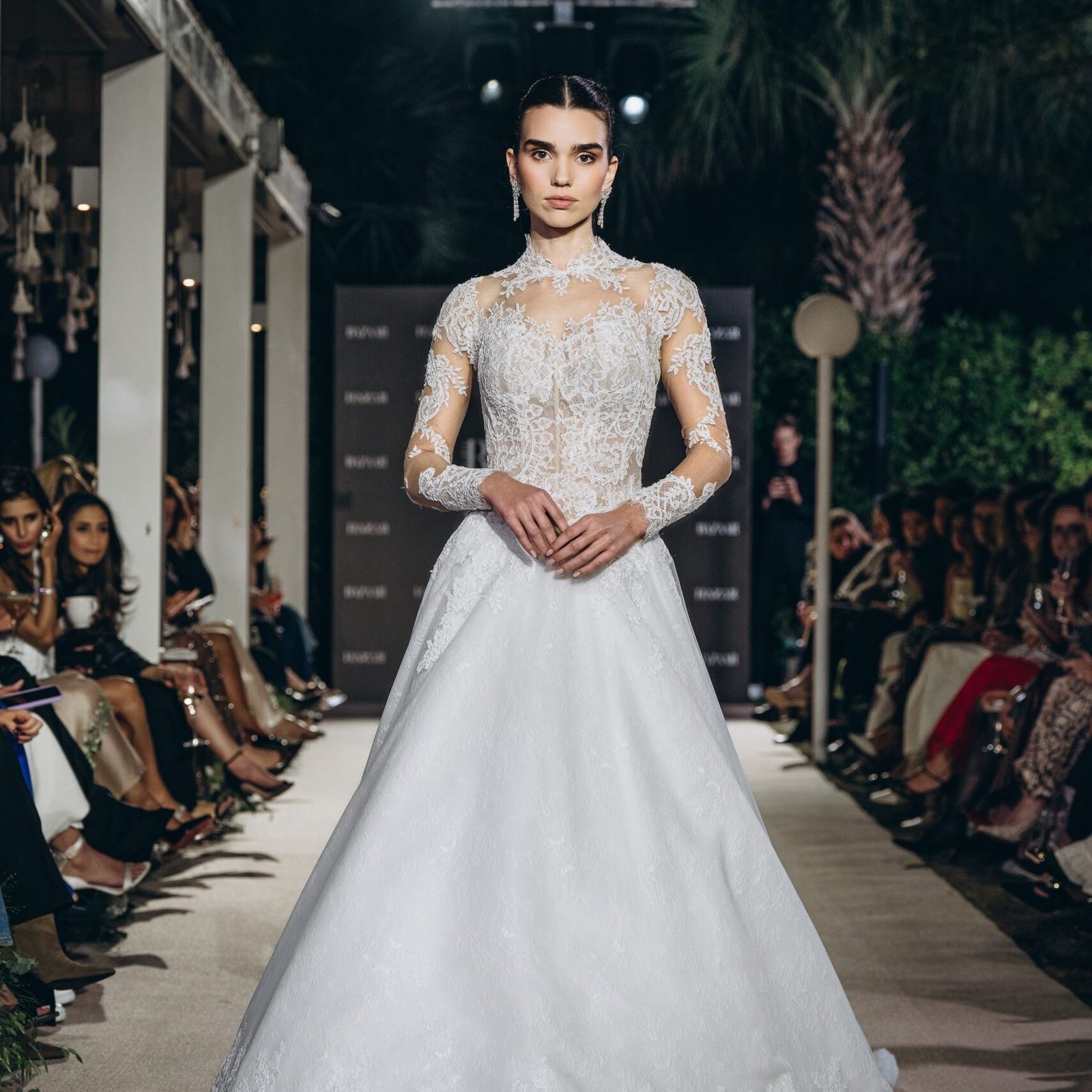 black long sleeve asymmetrical dress French Lace A-Line Wedding Dress with Boat Neckline and Long Train